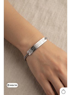 Mavega Kadın Çelik Inşirah Suresi Yazılı Bileklik 316L Paslanmaz Kararmaz Gümüş Silver 17+3 cm