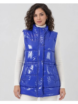 Hazelin Kadın Saks Mavi Parlak Astarlı Şişme Yelek HZL25W-BD152181
