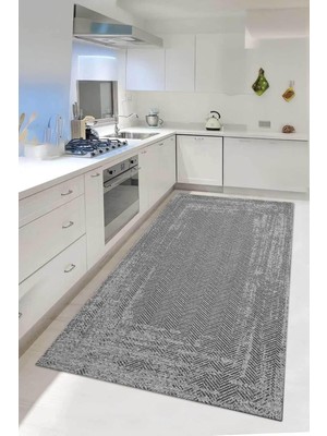 Decomia Home Dijital Kaymaz Yıkanabilir Sisal Jüt Görünümlü Gri Mutfak Halısı Salon Halısı