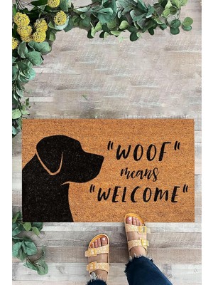 Karmat Köpek Desenli Paspas, Temalı, Yazılı Iç ve Dış Mekana Uygun Paspas Siyah-45 x 70