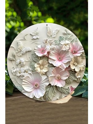 3D Çiçek Kelebek Desenli Mdf Duvar Süsü, DT158