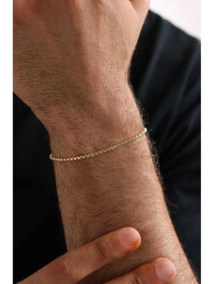 Ricco Jewellery 14 K Gold Kaplama 925 Ayar Gümüş Köşeli Dodge Bileklik