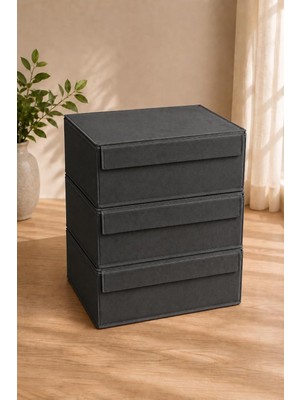 Çok Amaçlı Saklama Kutusu Düzenleyici Kapaklı Sandık Tipi Kutu Hurç Organizer 3 Lü Set (Antr