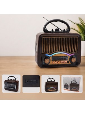 Grandsell Solar Nostalji Müzik Kutusu - Şarjlı - Fm Radyo - Bluetooth Özellikli - Retro Tasarımlı