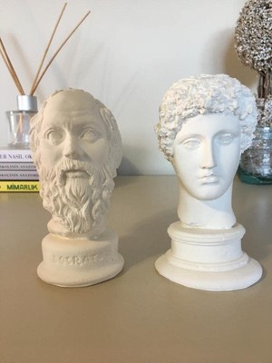 Payatasarım Dekoratif Hermes ve Socrates Büst Biblo Beyaz Beyaz PAYANM307