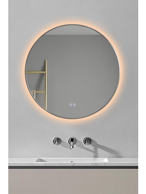 Akıllı Ayna Buhar Tutmayan 3 Renk Ledli Dekoratif Banyo Duvar Ofis Lavabo Aynası 75 cm