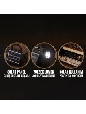 Diyar-ı Fırsat Nostalji Müzik Kutusu - Solar Panelli - Şarjlı - Aux Girişi - LED Fener - Bluetooth