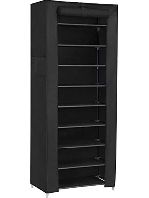 10 Katlı Metal Ayakkabı Rafı, Toz Geçirmez Örtülü, Siyah, RXJ10H