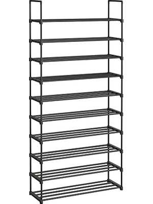 10 Seviyeli Ayakkabı Rafı, 50 Çifte Kadar Metal Ayakkabı Saklama Yeri, Oturma Odası, Koridor ve Giyinme Odası Için Ayakkabı Düzenleyici, 92 x 30 x 194 Cm, Siyah LSA10BK