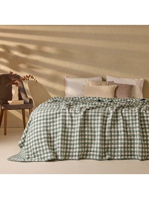 Evidea Soft Aspen Pamuklu Çift Kişilik Battaniye - Ekru / Yeşil - 200X220 cm