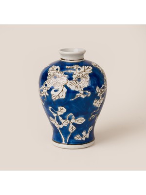 Evidea Deco Positano Seramik Vazo - Lacivert / Beyaz - 15,5 cm