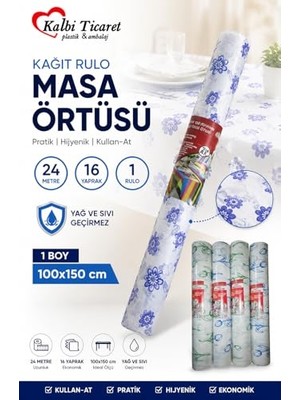Kağıt Masa Örtüsü 24 Metre 16 Yaprak Kullan At Masa Örtüsü Sıvı Geçirmez Desenli Örtü 100X150 cm