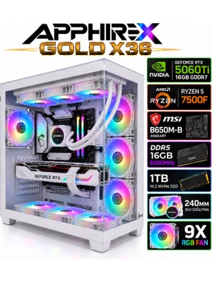 Apphirex Gold X36 Ryzen 5 7500F/MSİ B650M-B/GEFORCE RTX5060Tİ 16GB/16GB Ddr5 6000MHZ/1TB M.2/240MM Sıvı Soğutmalı Beyaz Masaüstü Oyuncu Bilgisayarı