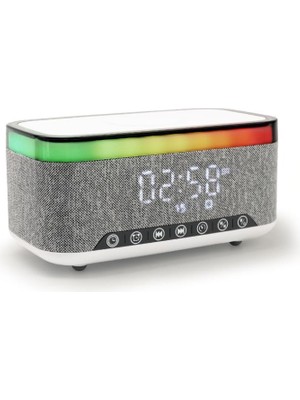 Jedel Bluetooth Hoparlör Kablosuz Şarj Özellikli Masa Saati, Gece Lambası, Çalar Saat