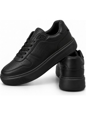 Tonny Black Erkek Siyah Rahat Kalıp Deri Detaylı Bağcıklı Sneaker