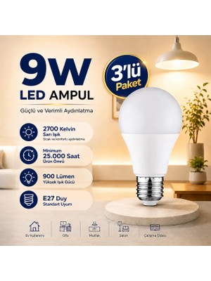 Repplam Horoz 9W LED Ampul Sarı Işık E27 Duy 900 Lümen LED Lamba 2700 Kelvin