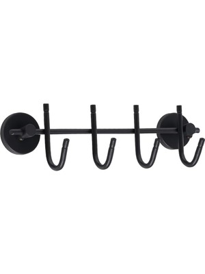Store Duvar Montajlı 4 Kancalı Metal Askılık, Siyah
