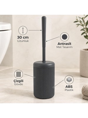 Store Siyah Çizgili Lüks Tuvalet Fırçası Seti – 30 cm Uzunluk | Modern, Şık ve Dayanıklı Banyo Aksesuarı | Kaymaz, Hijyenik Tasarım