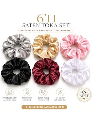Saten Saç Tokası, 6'lı Set, Bordo, Beyaz, Siyah, Gold, Pembe, Gümüş, Saç Yolmaz, Iz Yapmaz
