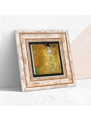 Store Gustav Klimt Adele Bloch-Bauer'in Portresi Taş Duvar Tablosu - Çerçeveli Taş Tablo - Dekoratif Duvar Sanatı - Modern Ev ve Ofis Duvar Dekoru K1-274