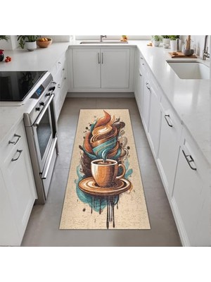 Kadife Kaymaz Pamuk Tabanlı Yıkanabilir Antibakteriyel Mutfak Halısı 160X230