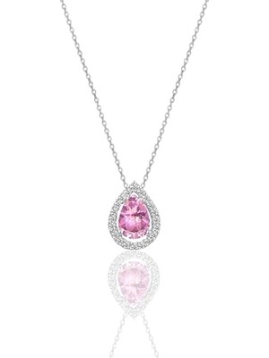 Gümüş Rodyumlu Pembe Taşlı Damla Modeli Kolye [barcode]