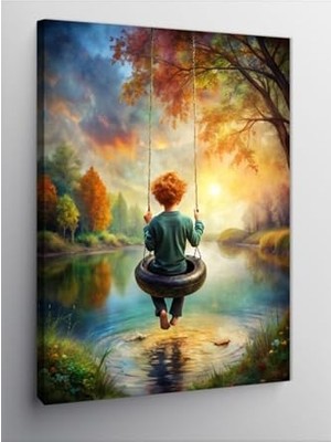 Kanvas Tablo Manzarada Salıncakta Sallanan Çocuk 50 x 70 CNVSDKEY-116073-50-70