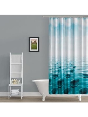 Duş Perdesi Küf Tutmaz Polyester Kumaş Banyo Perdesi Tek Kanat Banyo Dekorasyon Perdesi 180X200 cm Mavi