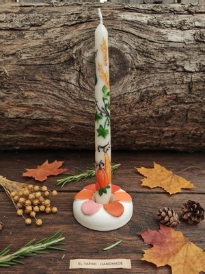 Tolu Şamdan Mum - Balkabaklı Cadılar Bayramı Halloween Şamdan Mum ve Şamdan Seti ( 1 Adet)