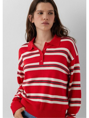 Mavi Uzun Kollu Kazak Goji Berry Stripe