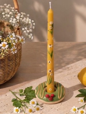 Tolu Şamdan Mum - Papatya Desenli Şamdan Mum ve Şamdan Seti (1 Adet)
