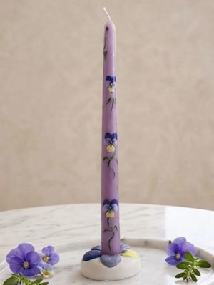 Tolu Şamdan Mum - Menekşe Desenli Şamdan Mum Mor ve Şamdan Seti (1 Adet)