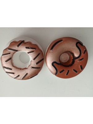 Tolu Şamdan Seti 2'li Sevimli Renkli El Boyaması Kahverengi Çikolatalı Donut Dekoratif Hediyelik Şamdanlar