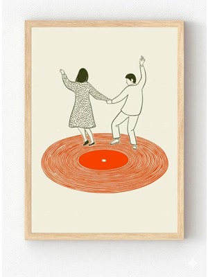 Store Ahşap Çerçeveli “vinyl Dance” Poster – Retro Minimal Çift Dans Duvar Tablosu Ahşap Çerçeveli 21 x 30