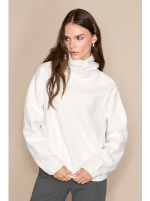Grimelange Crans Kadın Kapüşonlu Polar Ekru Sweatshirt