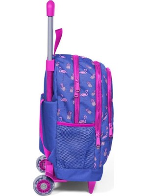 Store Yaygan Işıklı Tekerlekli Ilkokul Çantası - Mavi Flamingo - Kız Çocuk