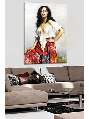 Store Talya Tablo Bohemian Girl. Kanvas Dekoratif Duvar Panoları. Temalar: Klasikler, Soyut, Rönesans, Yağlıboya Görünüm, Atatürk, Manzara, Van Gogh, Ünlü Ressam Tabloları 50X35 NO-4477