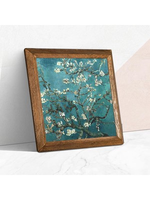 Store Pinecone Vincent Van Gogh Badem Ağacı Taş Duvar Tablosu - Ahşap Çerçeveli Taş Tablo - 25X25 cm - Dekoratif Duvar Sanatı - Modern Ev ve Ofis Duvar Dekoru W1-64
