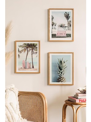 Store 3 Parça Ahşap Çerçeve Görünümlü Mdf Tablo Seti