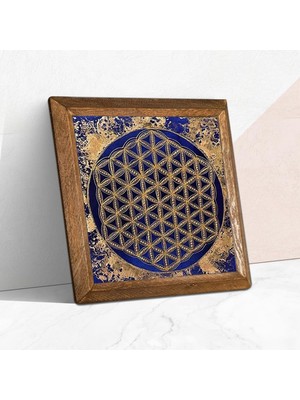 Store Pinecone Yaşam Çiçeği Taş Duvar Tablosu - Ahşap Çerçeveli Taş Tablo - 25X25 cm - Dekoratif Duvar Sanatı - Modern Ev ve Ofis Duvar Dekoru W1-173