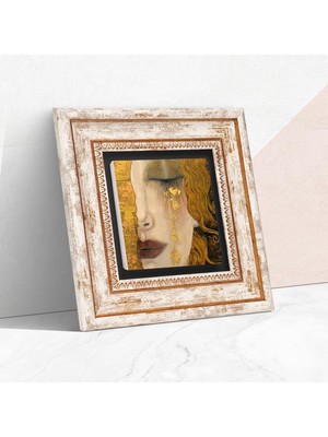 Store Gustav Klimt Altın Gözyaşları Taş Duvar Tablosu - Çerçeveli Taş Tablo - Dekoratif Duvar Sanatı - Modern Ev ve Ofis Duvar Dekoru K1-27