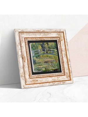 Store Claude Monet Nilüfer Gölü Taş Duvar Tablosu - Çerçeveli Taş Tablo - Dekoratif Duvar Sanatı - Modern Ev ve Ofis Duvar Dekoru T1-138