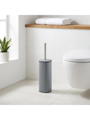 Store Paslanmaz Çelik Saplı Wc Fırçalık Gri, Kapaklı Tuvalet Fırçası Seti, Hijyenik Saklama Hazneli Banyo ve Wc Fırçası, 38,5 cm