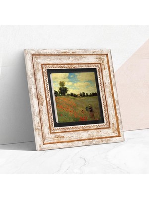 Store Claude Monet Gelincikler Taş Duvar Tablosu - Çerçeveli Taş Tablo - Dekoratif Duvar Sanatı - Modern Ev ve Ofis Duvar Dekoru K1-247