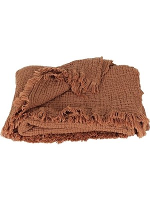 Püskül Müslin Koltuk Battaniyesi & Pike Tek Kişilik 135X170 Cm, 100% Pamuk Ultra Yumuşak 4-Katlı Muslin Kumaş Havadar Dört Mevsim Dekoratif Tv Battaniye Şalı (Tobacco, 135X170 cm Tv Battaniyesi)