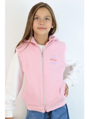 Breeze Kız Çocuk Yelek Kapüşonlu Fermuarlı Harf Nakışlı 3-8 Yaş , Pembe
