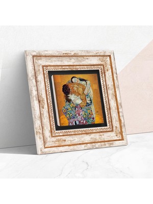Store Gustav Klimt Aile Kucaklama Taş Duvar Tablosu - Çerçeveli Taş Tablo - Dekoratif Duvar Sanatı - Modern Ev ve Ofis Duvar Dekoru K1-51