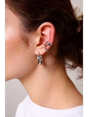 Renk 2'li Cuff Küpe, Tek Ebat, CUFF-GLD03, Gümüş, Kadın