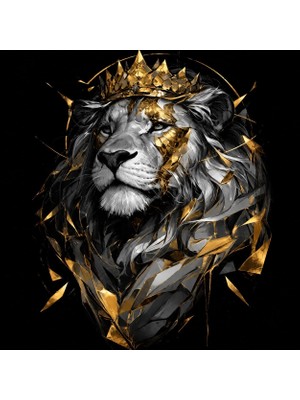 Lexroo Bybars Aslan Kral Temalı Modern Duvar Dekoru 40X50 cm – 3 mm Forex Tablo Siyah Altın Tasarım