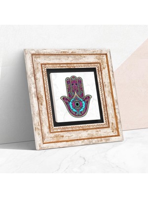 Lexroo Fatma Ana Eli (Hamsa) Taş Duvar Tablosu - Çerçeveli Taş Tablo - Dekoratif Duvar Sanatı - Modern Ev ve Ofis Duvar Dekoru K1-143